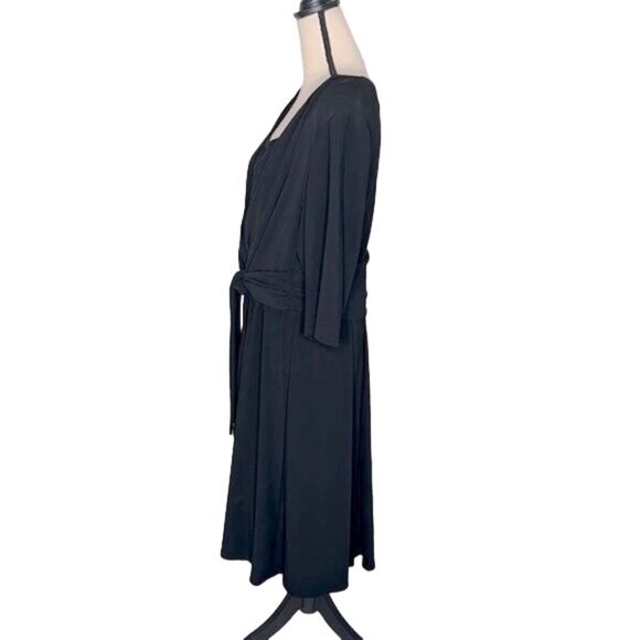 R&M Richards Dress Black Midi Sash Wrap Waist Front Tie 3/4 Sleeves Size 22W - Picture 3 of 7